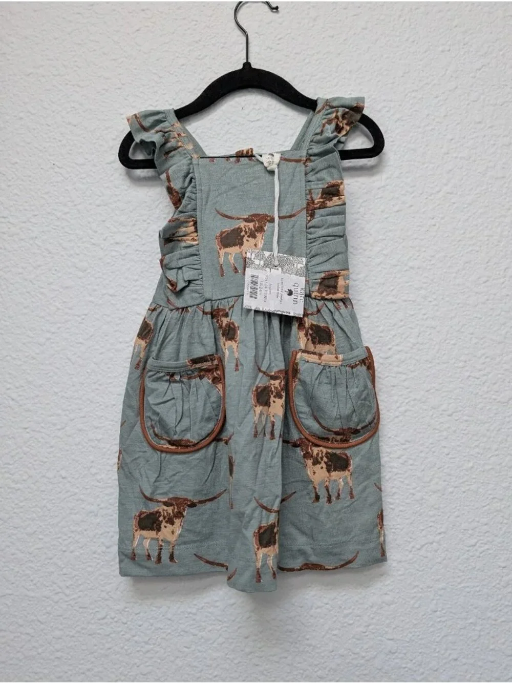 Kate Quinn Bamboo Piped Pinafore Dress Longhorn 18-24 Months Ranch Cow